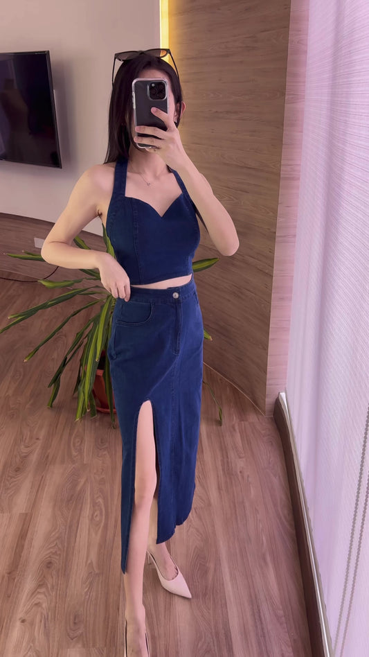 Kylie Denim Slit Skirt